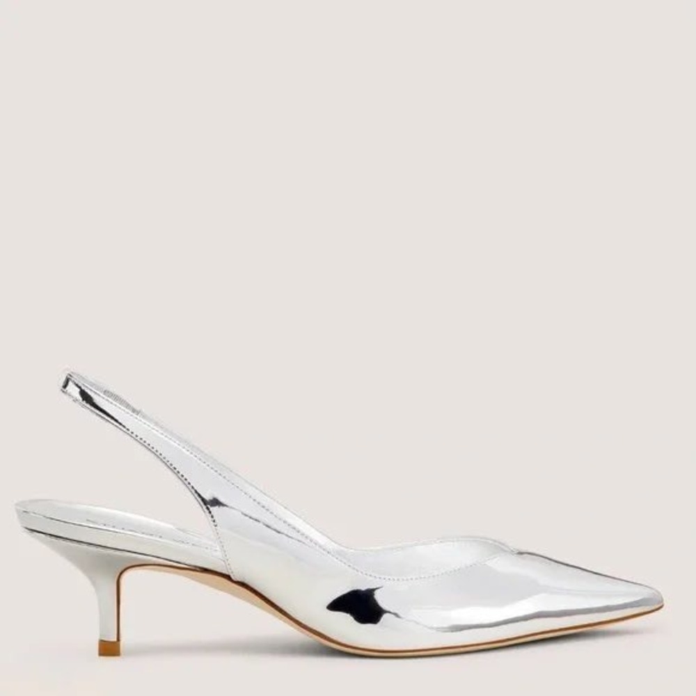 Stuart Weitzman Slingback Pointed Toe Heels Silver Metallic  Leather‎ Size 6B